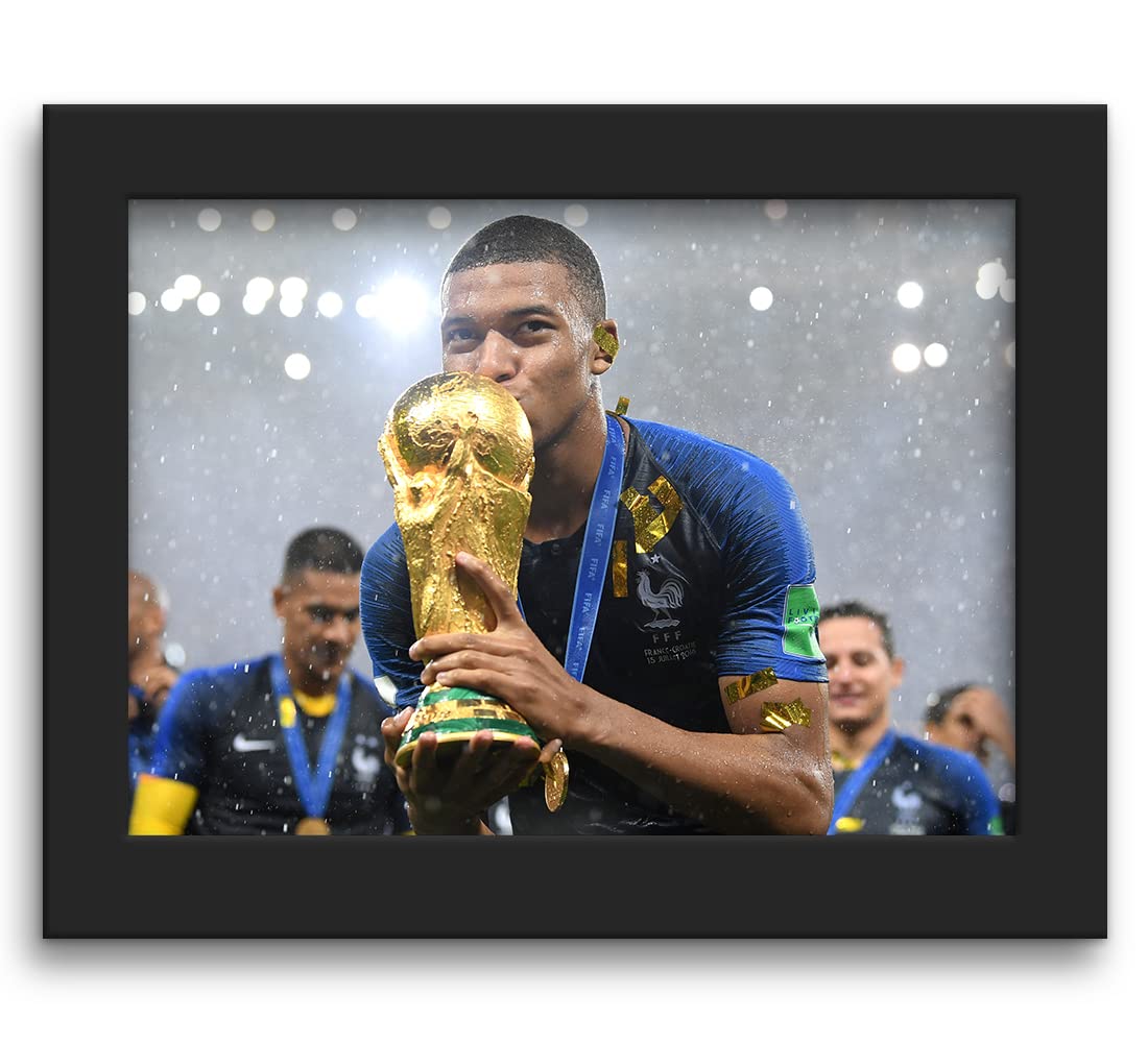 DmcreativityCraft Kylian Mbappe Poster Football Posters for Wall Frames Fifa World Cup 2018 Framed Moments 1 Inch Black Frame for Room and Office Decor (Matte, 9.5x12.5 inches)
