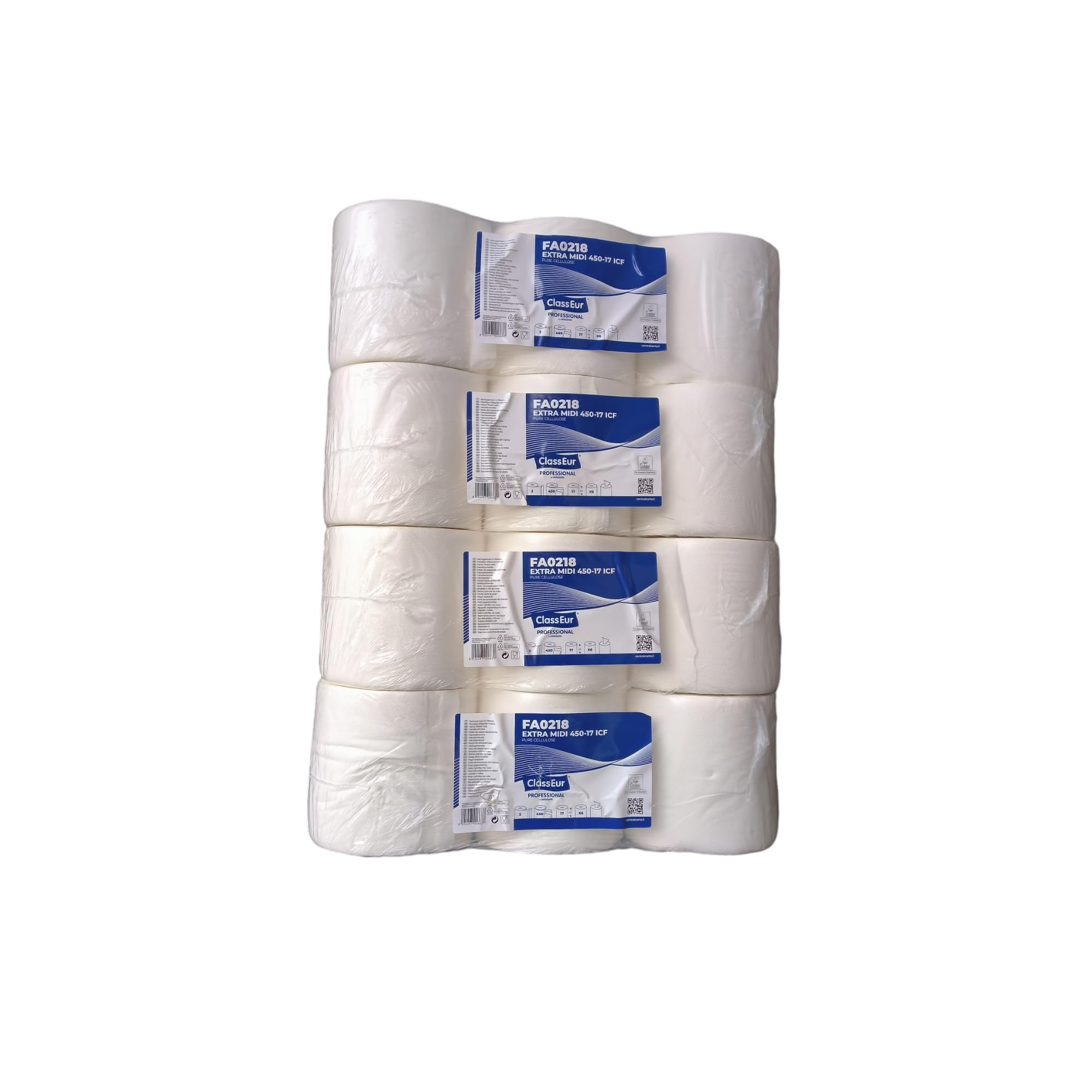 Lot de 24 rouleaux d'essuie-mains en papier blanc gauffré Ecolabel 450 feuilles par bobine à dévidage central essuie tout pure cellulose de qualité professionnelle