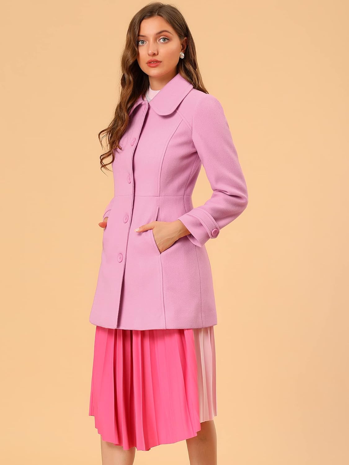 Allegra K Womens Peter Pan Collar Overcoat Fall Winter Dressy Single Breasted Long Coat