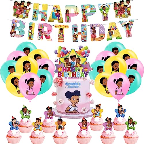 SMLHPARTY Gracies Corner Birthday Party Decorations Pack: 18pcs Balloons, 13pcs Cake Toppers, 1pc Happy Birthday Banner