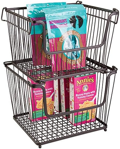 mDesign All-Purpose Basket - The Stackable Storage Basket - Wire Basket with Handles, Bronze