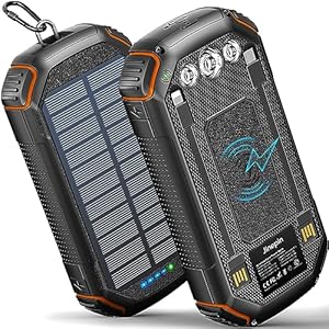Solar Power Bank 36000mAh,Solar Charger Wireless Built in 3 Cables IPX5 Waterproof Portable Solar External Battery Pack with 3 Input 4 Output 15W USB C Port Camping Flashlight iPhone Samsung Tablet