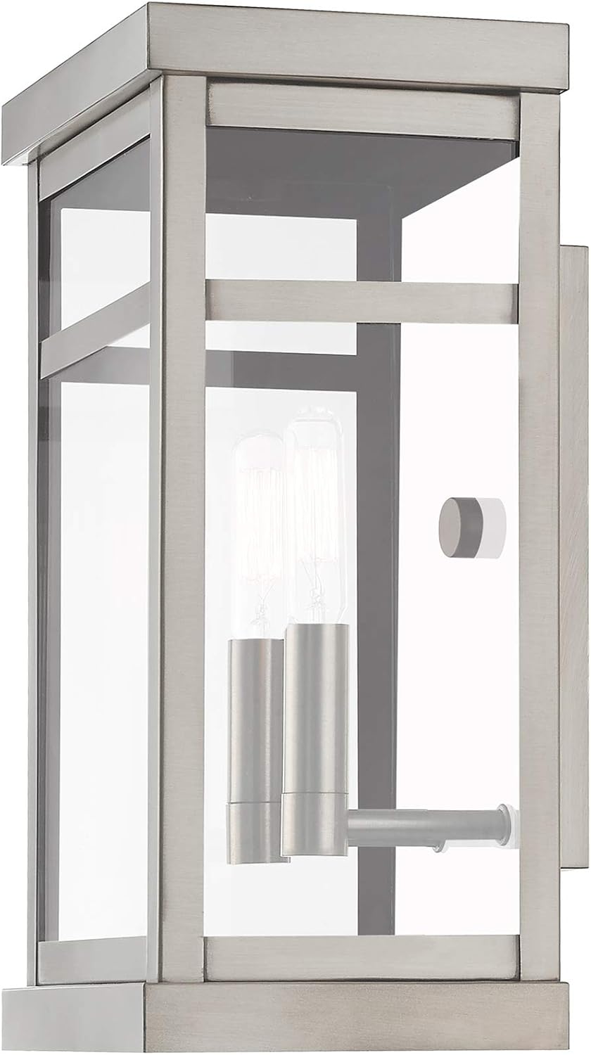 Livex Lighting 20702-91 Hopewell 2 Light Outdoor Wall Lantern, Brushed Nickel