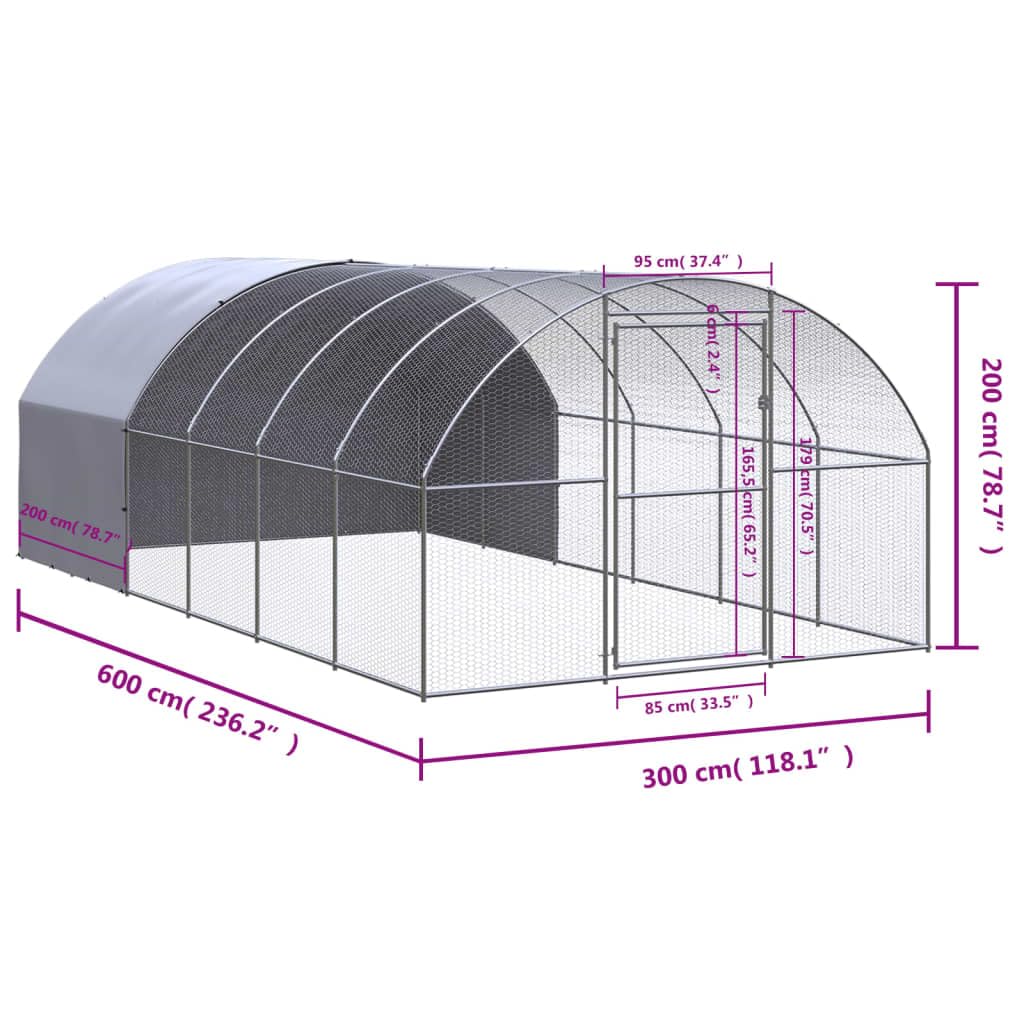 Gallinero para exteriores de acero galvanizado, 3 x 6 x 2 m, con techo para aves de corral, gallinas, patos y animales pequeños, cercado estable con malla de alambre para jardín