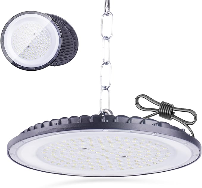 Fosingut 200W UFO High Bay Warehouse Light, 110lm/w 288 LEDs for Industrial Projectors, 6500K, IP65 UFO Ceiling Light Spotlight Interior Lamp, Workshop Lamp for Garage, Utility, Hallway