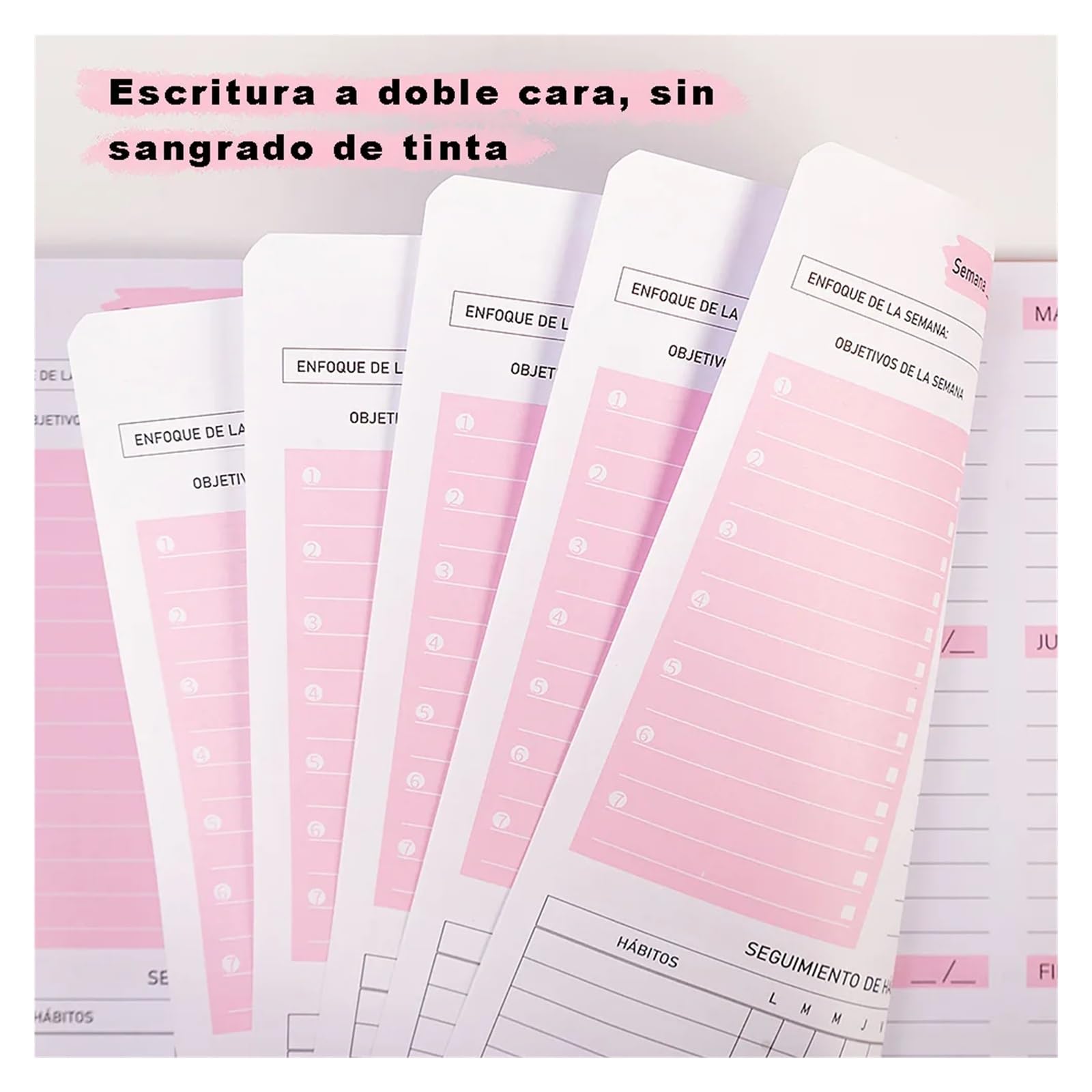 Inspirierendes Notizbuch 2 stücke A5 Agenda Planer Notebook Tagebuch Wöchentlich Planer Ziel Gewohnheit Zeitpläne Journal Notebooks for Schule Schreibwaren Büro(Pink-Spanish)