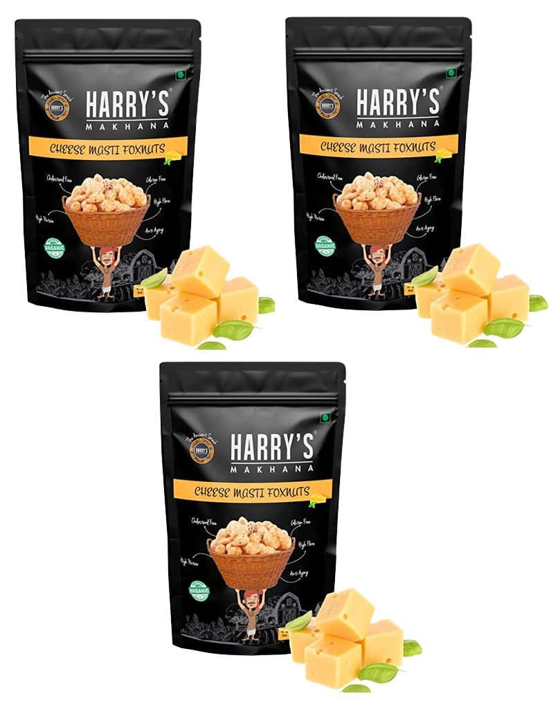 Harry's Makhana Cheese Masti Foxnuts | Lotus Seeds | Phool Makhana - Roasted Fox Nuts | Flavoured Healthy Snacks (Cheese Masti, 60 Gram Pouch Each pack) Pack of 3