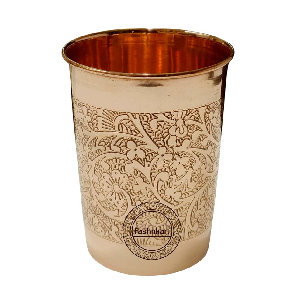 Fashnkart Pure Copper Glasses Drinking Water Ayurvedic Health Pure Tumblers Copper Cups 10.14 Oz 300 Ml (Embossed) — image 1