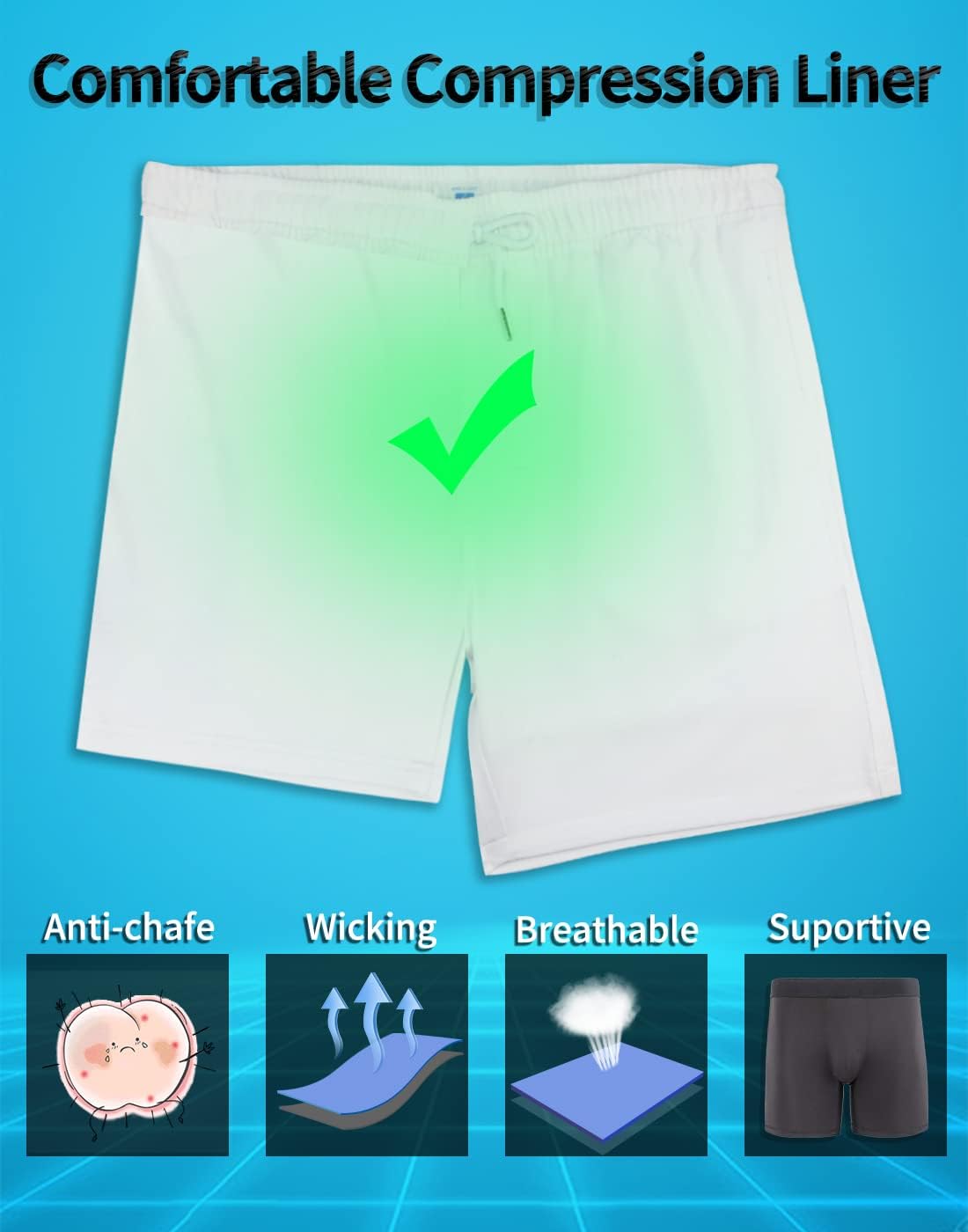 Mens Swim Trunks with Compression Liner Anti Chafe Quick Dry UPF 50+ Swimming Shorts 5" 7" Inseam Bathing Suit