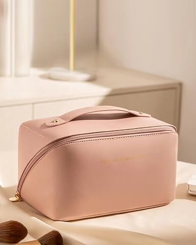 Travel Makeup Bag Organizer Bag, Large Capacity Bags, Waterproof, with Dividers and Handle for Easy Storage, Pink - Pink 2