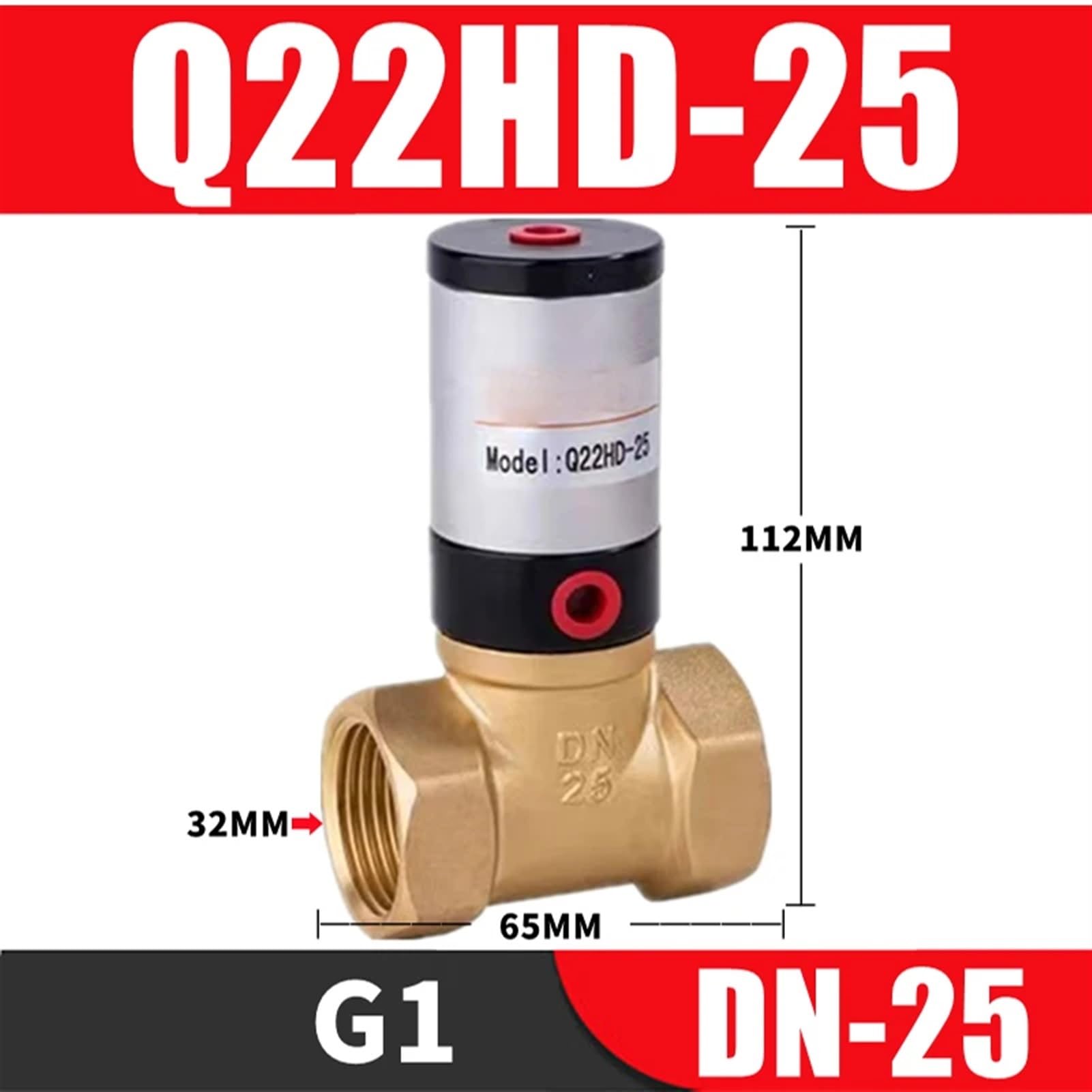 Pneumatisches Standardzylinder-Flüssigkeits-Luftsteuerventil Q22HD DN15 20 25 32 40 50 Messingventilkörper-Luftsteuerventil Pneumatisches Steuerventil (Farbe: Q22HD-25)