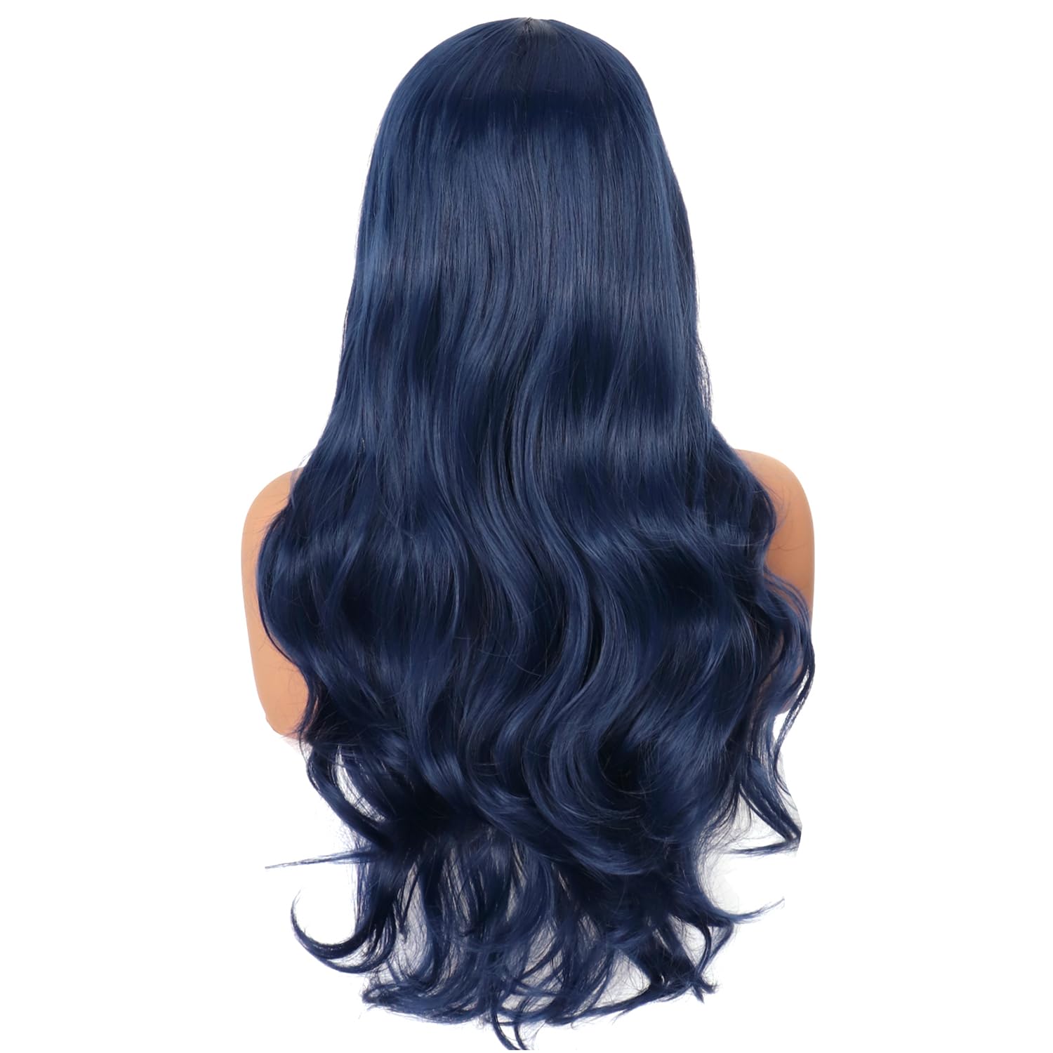 PORSMEER Wig Long Curly Wavy Wigs for Women Ladies with Middle Part Cosplay Fancy Dress Wig Synthetic Heat Resistant Hair Wigs Long Replacement Hair (Dark blue) - Image 4