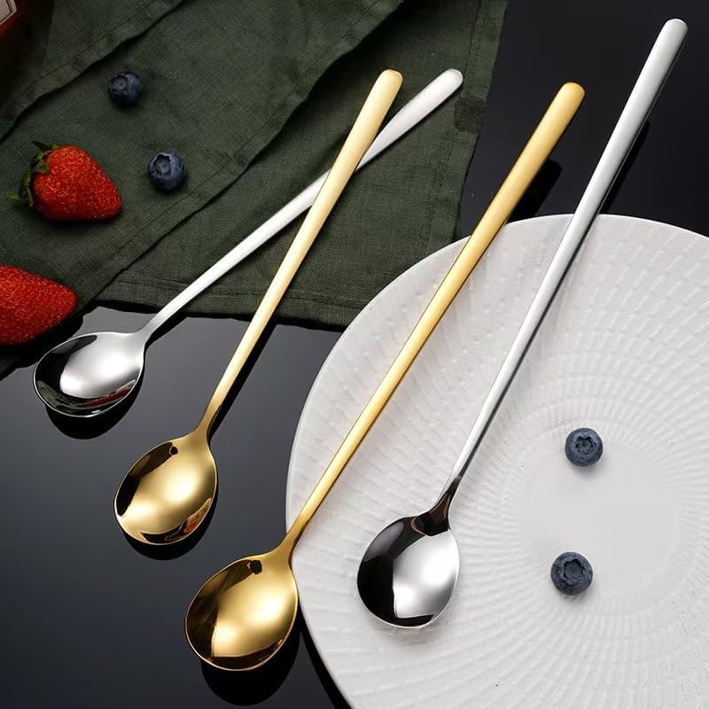 TaiCy 8-Inch Long Handle Stainless Steel Mixing Spoons, for Coffee Stirrers,Ice Cream Spoon,Tea Spoons,Cocktail Stirring,Coffee Bar Accessories
