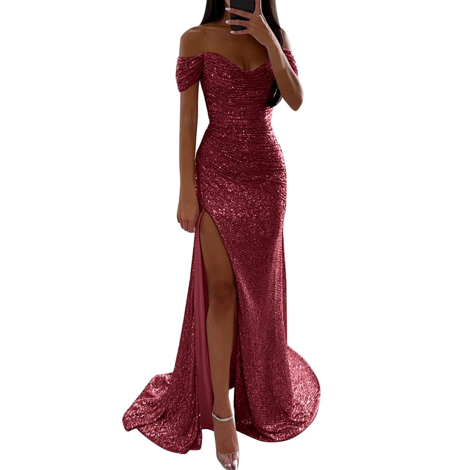 Vestidos de graduación para adolescentes, vestido de noche brillante con hombros descubiertos, vestido de lentejuelas para fiesta formal, elegante vestido largo de graduación, eventos de corbata negra