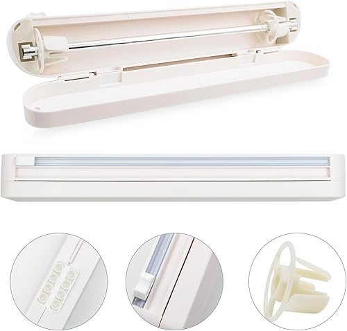 Miniatura 3 de Dispensador de plástico reutilizable con cortador, dispensador de envoltura de alimentos, película adhesiva recargablepapel encerado, 1 rollo de