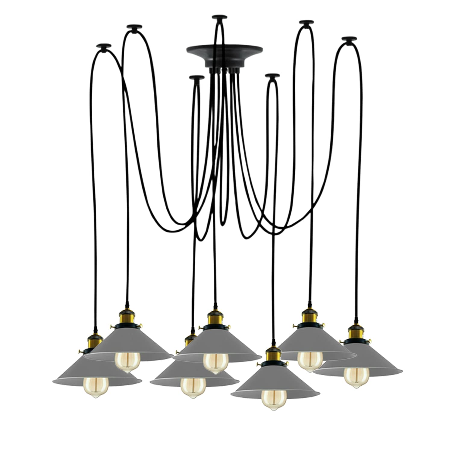 LEDSone 7 Head Spider Pendant Light with Adjustable 2m Cables, with Bulb