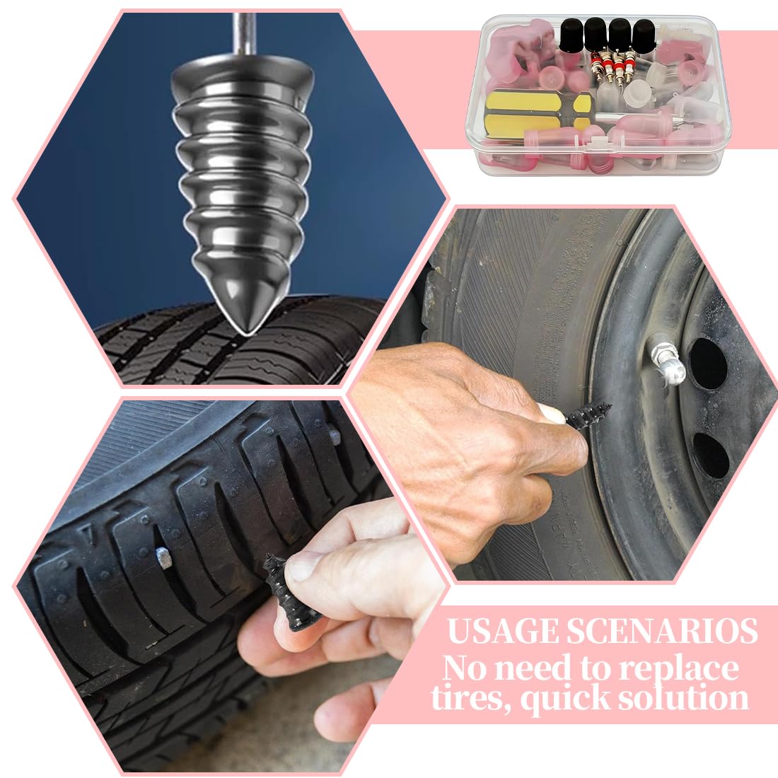 Kit Riparazione Pneumatici Auto Moto 20 Pezzi Viti Mastice Gomma Cacciavite