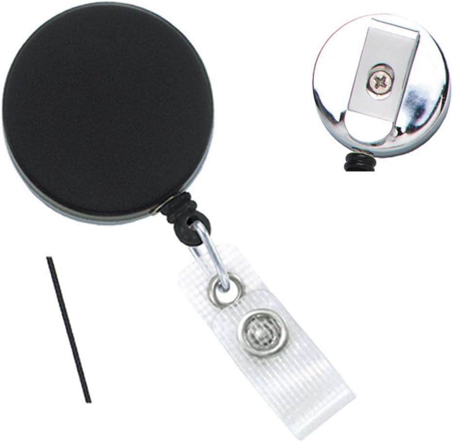 10 Pack - Heavy Duty Retractable Badge Reel with Reinforced Vinyl Strap Clip - Strong Badge Holder with Metal Belt Clip - Black and Chrome Reels for Nurses by Specialist ID