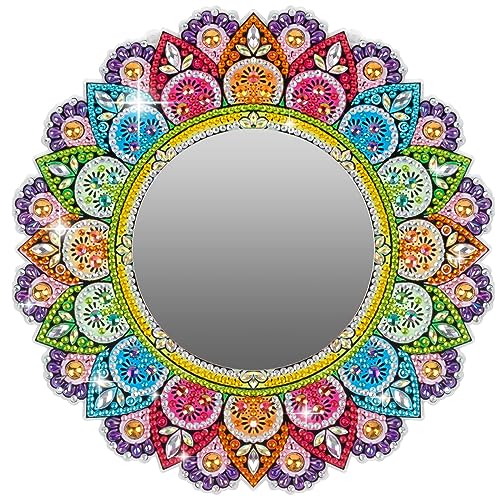 Espejo de pintura de diamantes, espejo de maquillaje con diseño de mandala para adultos y niños, pintura de diamante con forma especial para principiantes, manualidades, regalos para Navidad y