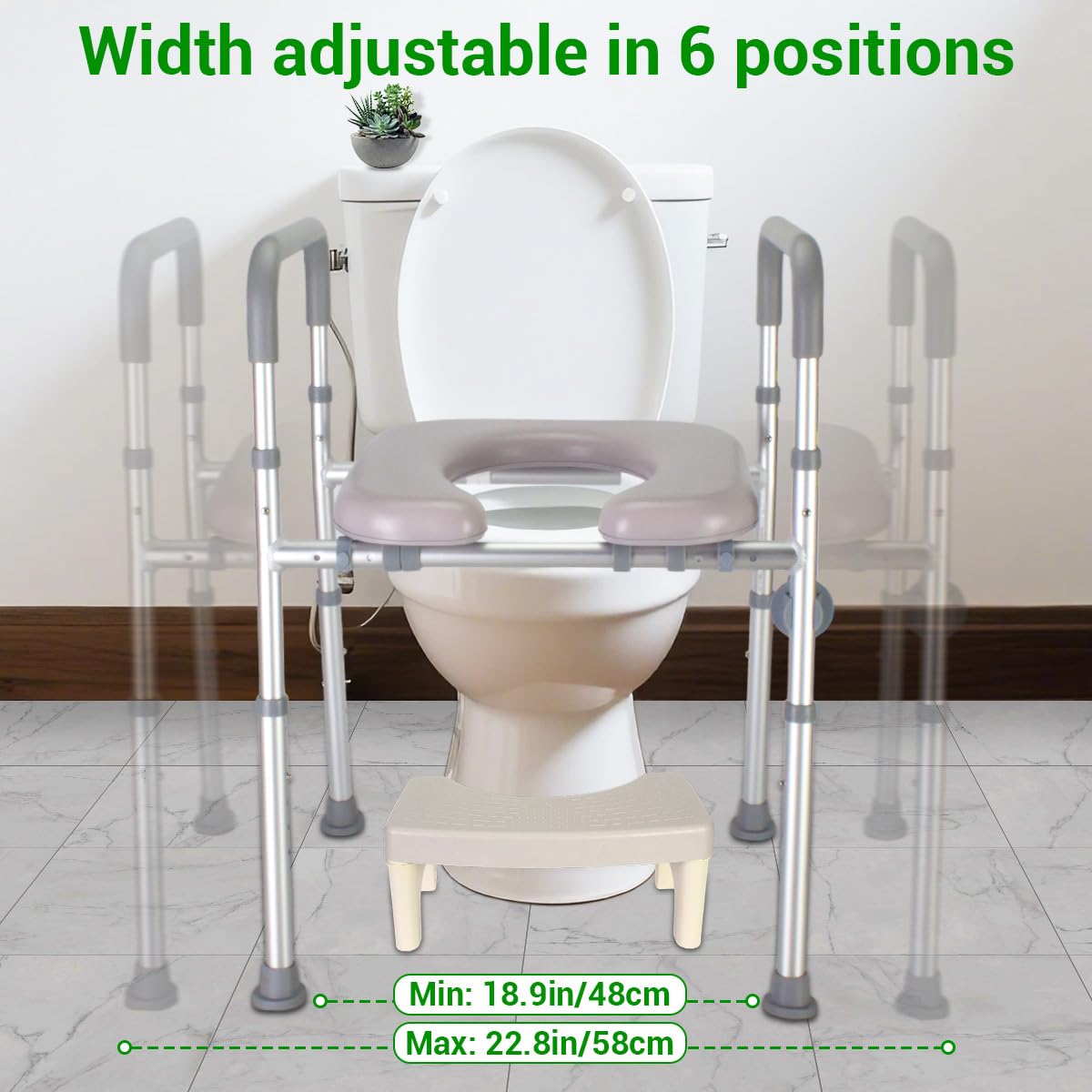 Rialzo per sedile WC con braccioli, rialzo per WC per adulti, regolabile in altezza, 6 livelli, rialzo per WC per anziani, maniglie antiscivolo, supporto per WC fino a 150 kg