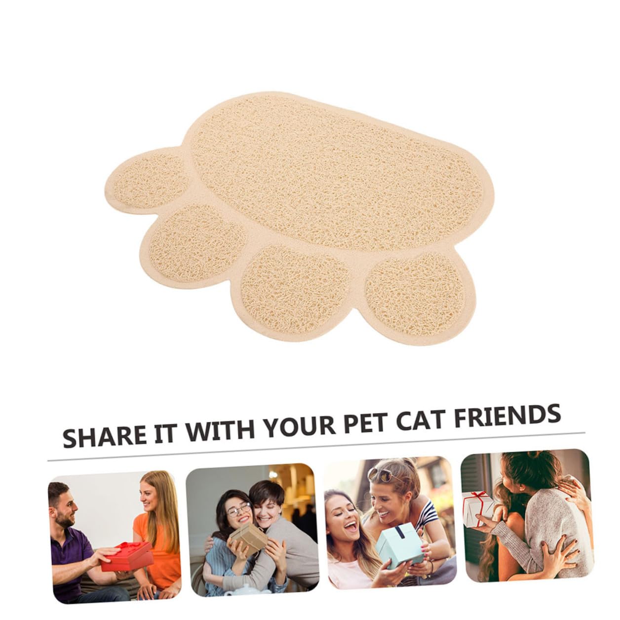 WOONEKY 2 Stück-pack Pvc Katzenstreu Unterlage in Beige Rutschfeste Katzenstreu Matte mit Pfotenform Schützend für Katzenkrallen als Haustiermatte für Eingangsbereich