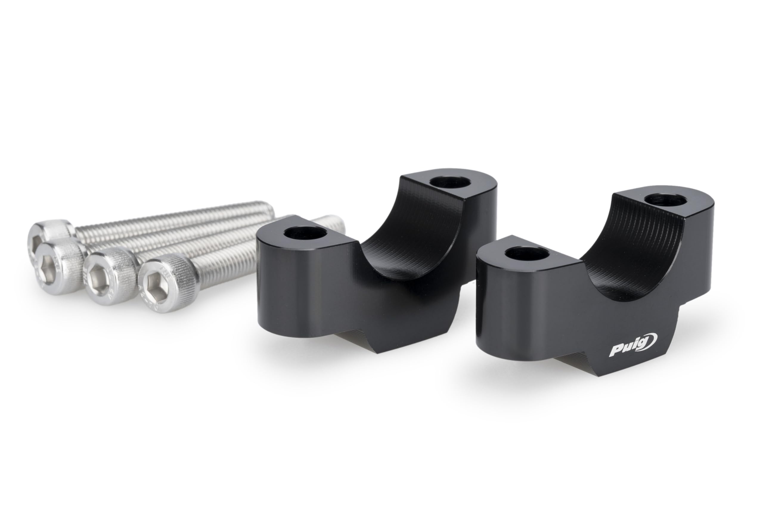 Puig 22037N Risers, Hi-Tech Parts handlebar risers with 20mm height and Ø 29.2 mm, CNC-machined in anodized aluminum to improve ergonomics and style while riding your motorcycle, Black