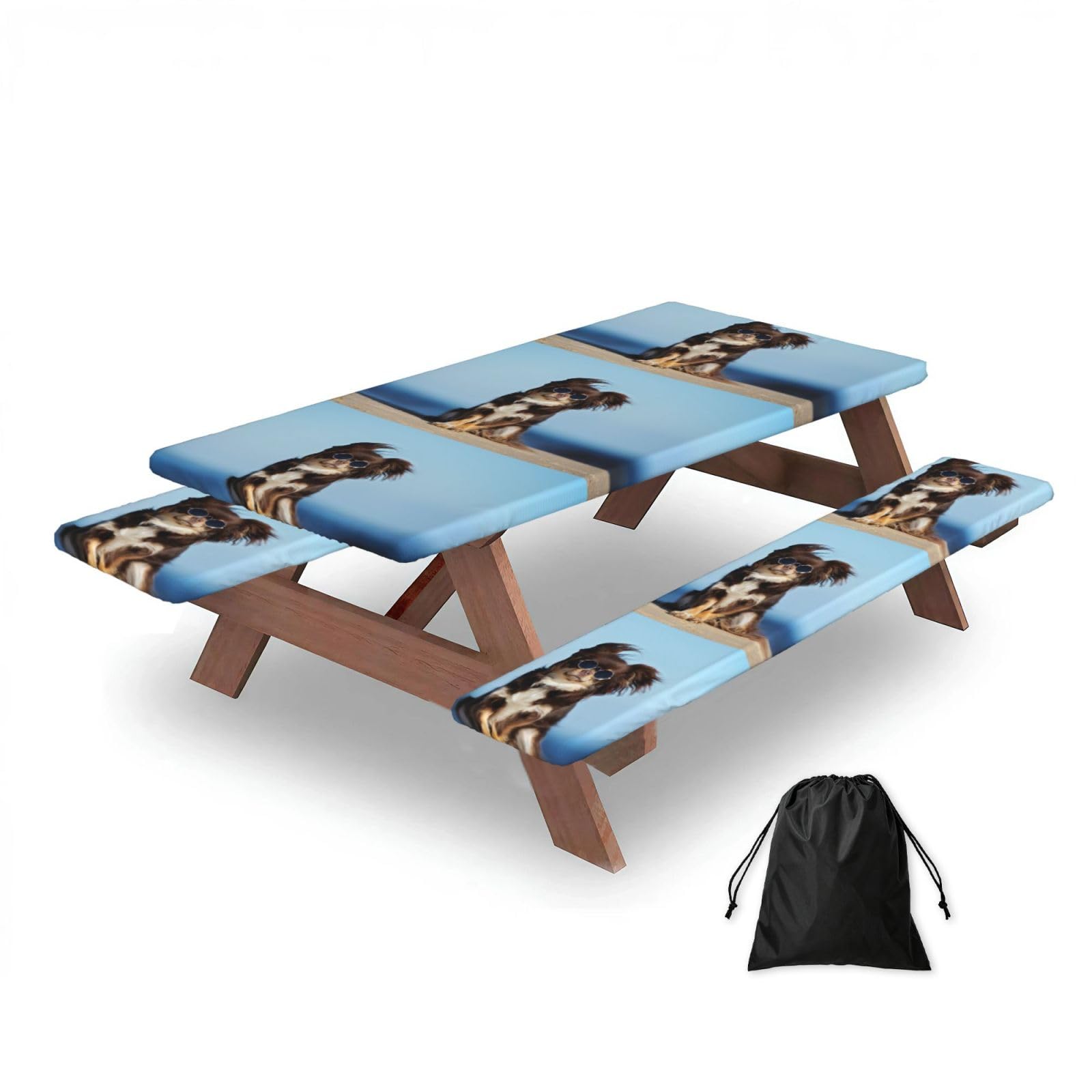 Dopklna As Picture Funny Chihuahua Dog, Picnic Table Cover With Bench Covers -Waterproof Elastic Fitted Tablecloth For Garden Camping Patio 76X152cm