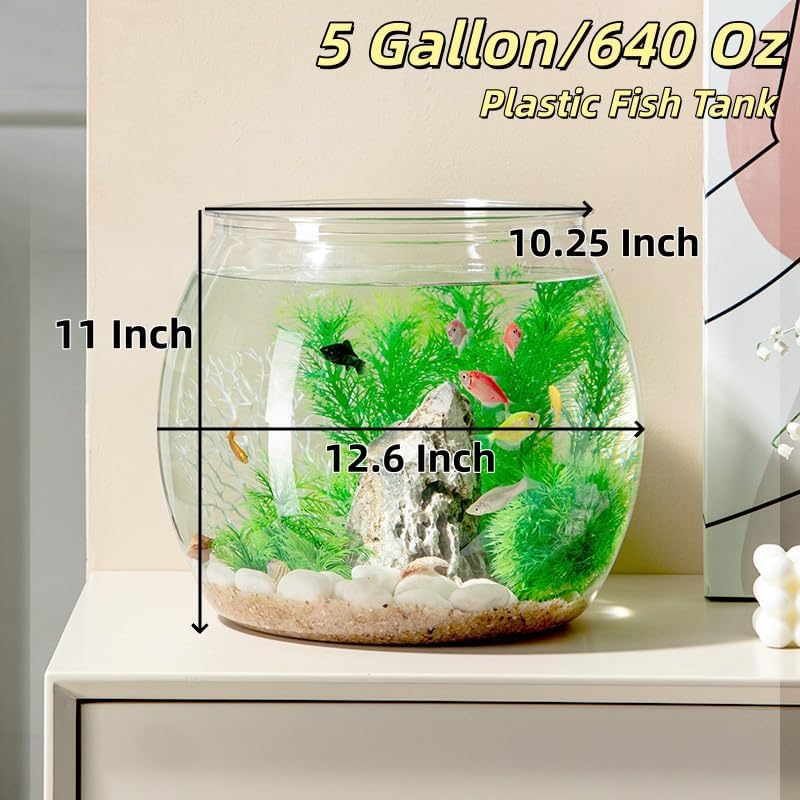 Plastic DIY Fish Bowls - 640oz Round Clear Fish Tanks 5 Gallon Aquarium, Hydroponic Planter, and Multi-Use Container for Flower Vase, Carnival Prizes, Party Centerpieces, and Home Decor