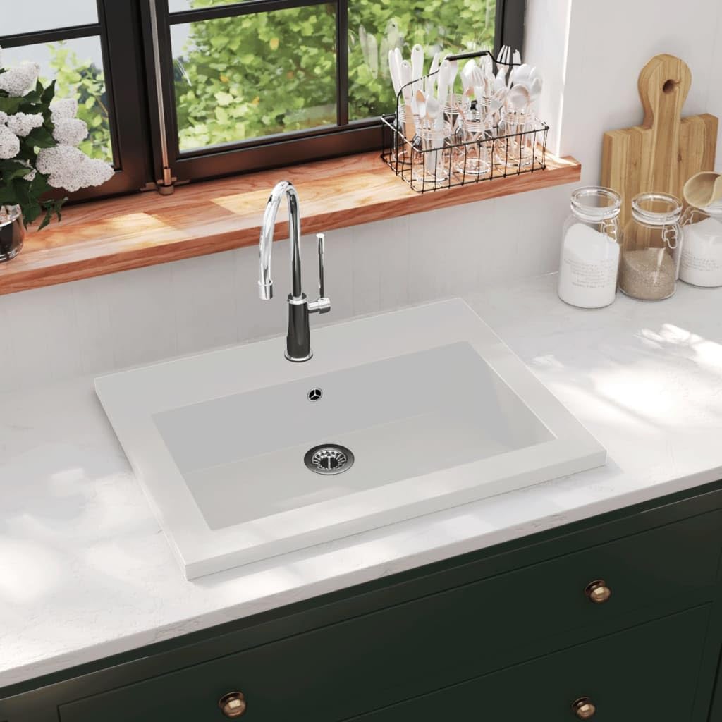vidaXL Granitowa umywalka, 600 x 450 x 120 mm, biała