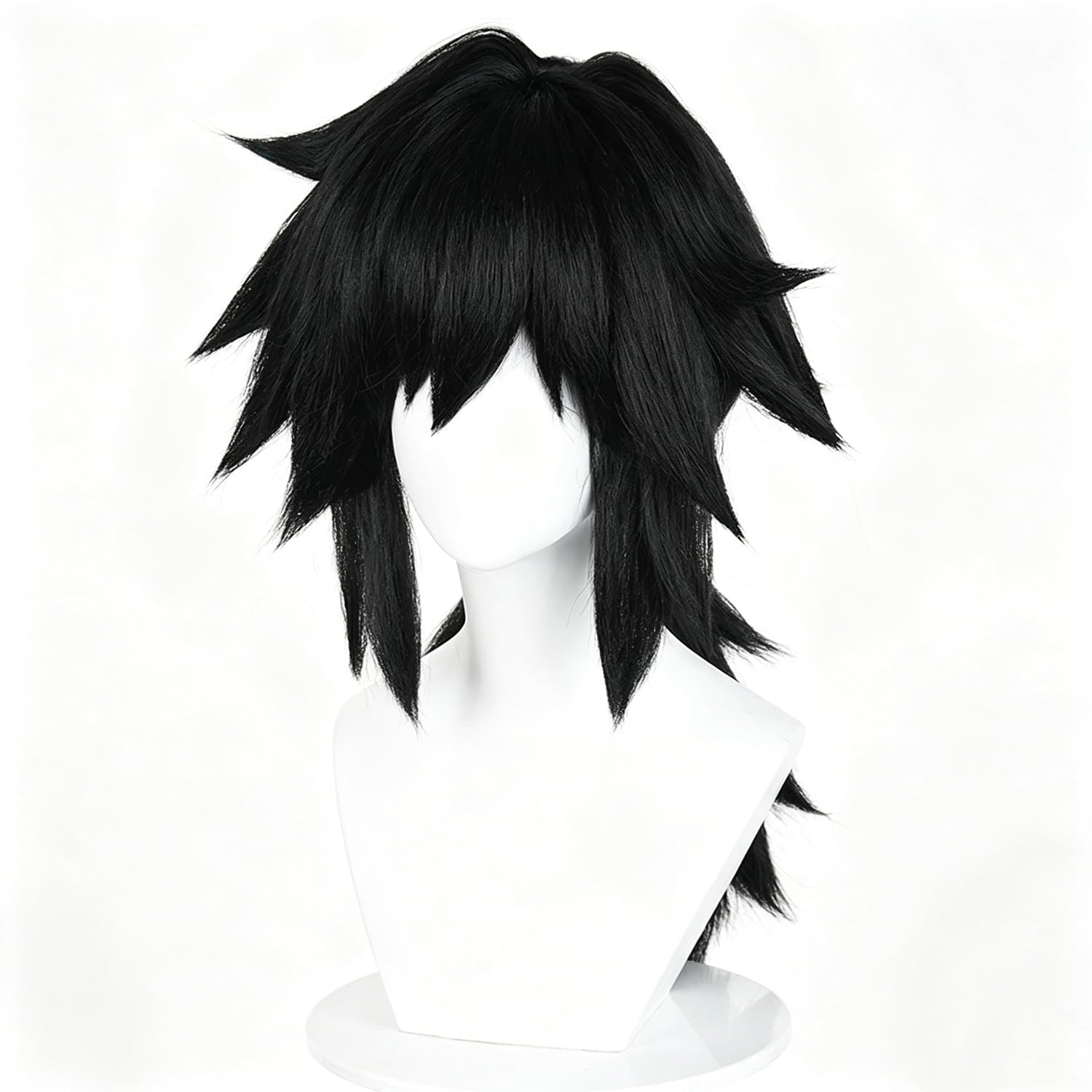 Schwarz Spiky Ponytail Lange Cosplay Perücken für Unisex Männer Frauen Halloween Konventionen Cos Anime Party Hitzebeständig Kunststoff Kostüm Haare
