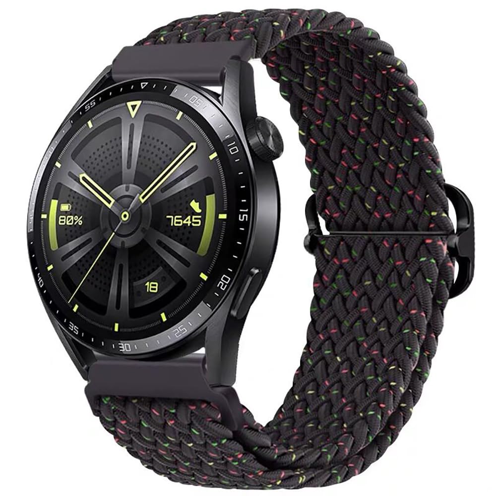 Koelaa22mm Braided Strap for Amazfit GTR 4/GTR 2e/Huawei Watch 3/Watch 3 Pro Braided Nylon Sports Replacement Band, Elastic Stretch Braided Replacement Watch Strap for Garmin Forerunner 265-Starlight Black