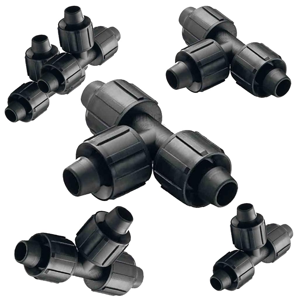Suinga Pack da 100 Raccordi a T 16mm per Tubo di Irrigazione a Goccia | Raccordi a T per Sistemi di Irrigazione da Giardino e Agricoli, nero