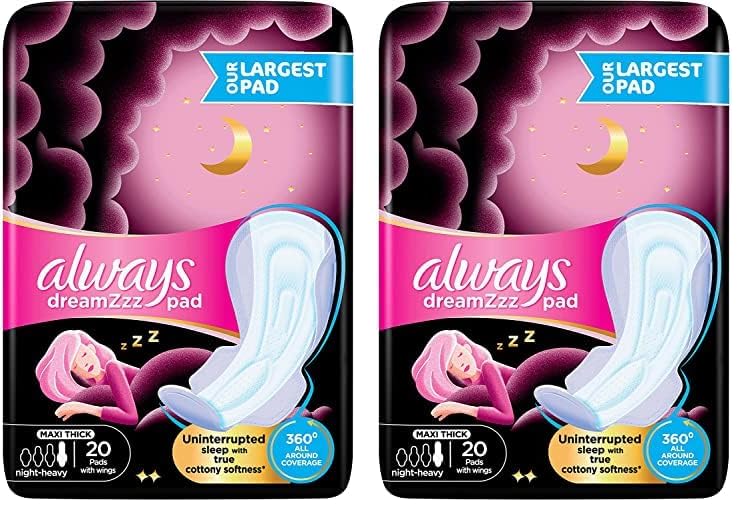 Always XXL Night Pads, 6x Protection for Super Heavy Nights, Maxi Thick, 20 Pads (Pack of 2)
