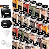 Gewürzdosen Glas Set mit 24 Streueinsätze für feine und 24 Streueinsätze für grobe Gewürze. Außerdem liegt ein faltbarer Küchentrichter zum einfachen Befüllen der Gewürz Glasbehälter bei.