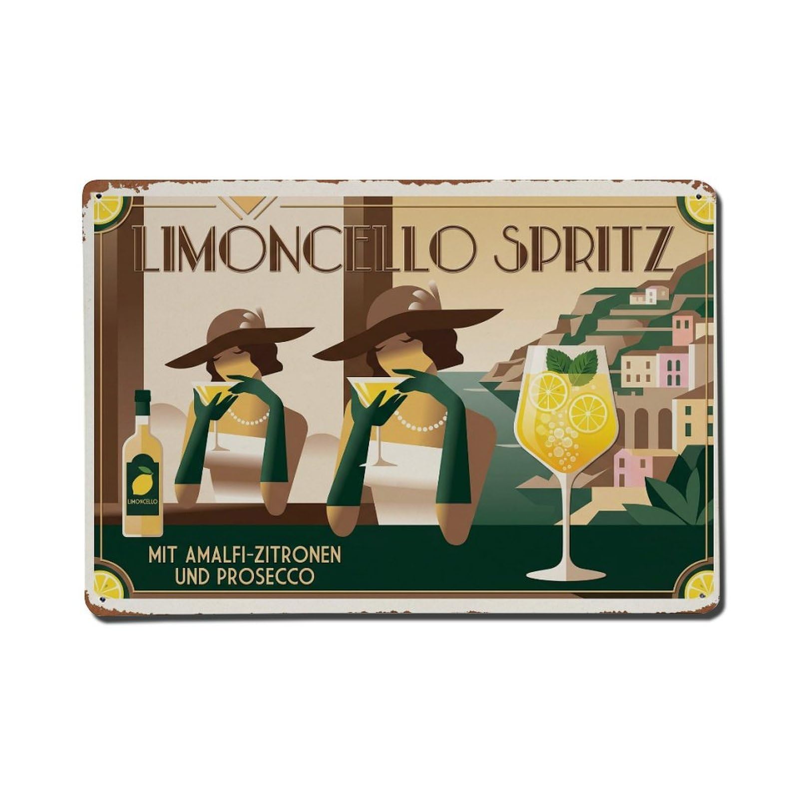 Limoncello Spritz European Tradition Bartender Mixology Metal Tin Sign Plaque Wall Decor for Cafe, Man Cave, Club Bar, Office, Home Garden Round Metal Poster 8x12Inch