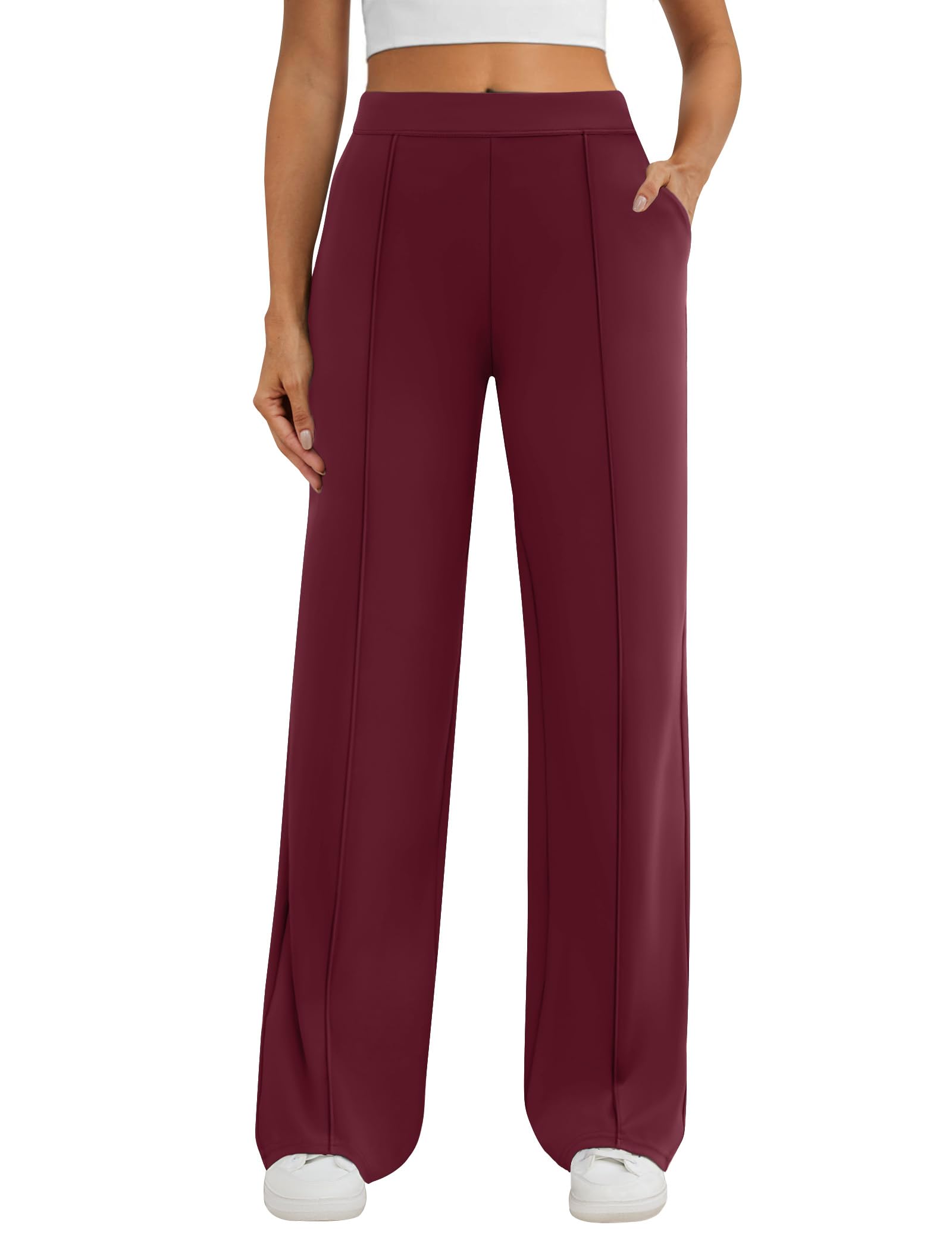 Womens Dress Work Pants Business Casual Slacks Stretchy Wide Leg Trousers with Pockets High Waist Pull On