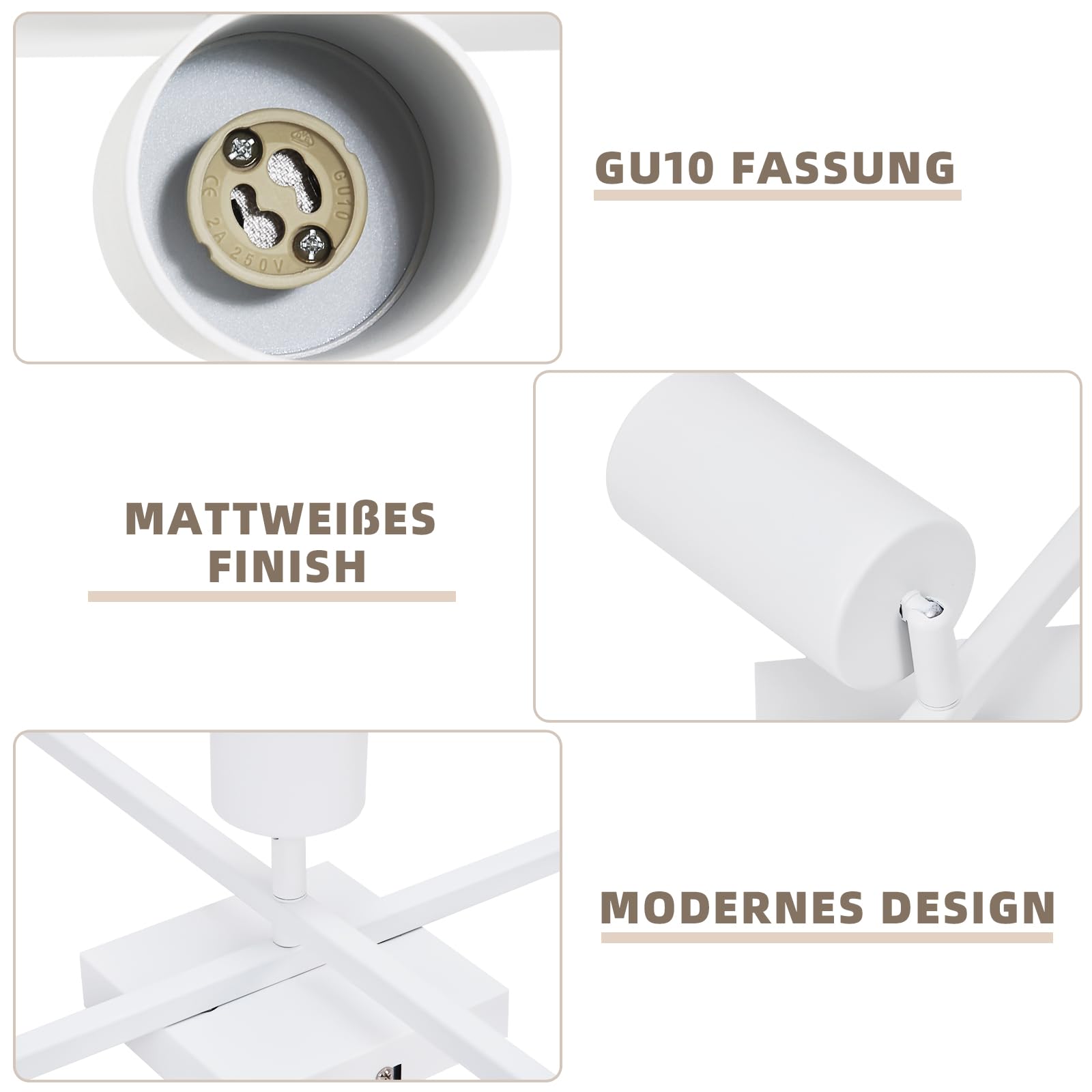 LED Deckenstrahler Weiß Spots Deckenleuchte 5 Flammig Deckenspots | Küche 350°Schwenkbar modern Deckenlampe Strahler Wohnzimmerlampe Industrial für Esszimmer inkl. 6 × GU10 3000K Leuchtmittel