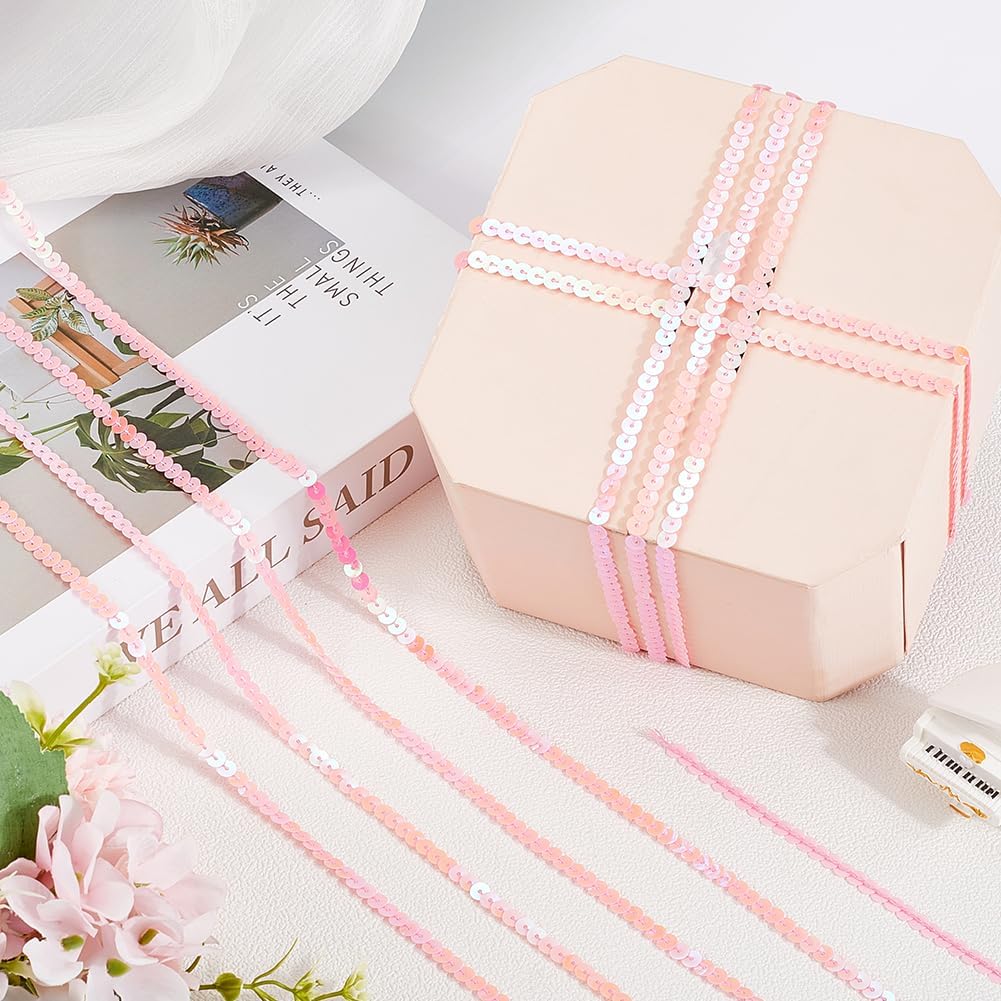 100 Yards 6mm Flat Sequin Strips Pink Sequin Ribbon Trim Paillette String Metallic Sequins String Holographic Shiny Sequins Roll for Crafts Sewing Dress Costume Headband Fringe Embellishments