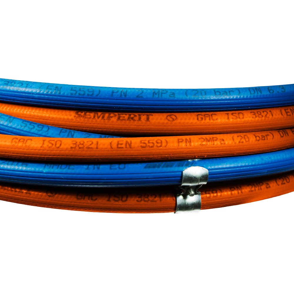 Autogenschlauch (dünn) 11/11 Propan/Sauerstoff, mit 1 Schlauchschelle je lfm., Länge 5 Meter (andere Längen auswählbar)