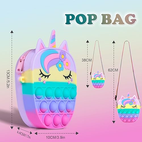 Miniatura 4 de Bolsa para apretar, bolsa para ansiedad para niñas y mujeres, bolsa para reventar burbujas con juguete de unicornio para reventar, bolsa de silicona