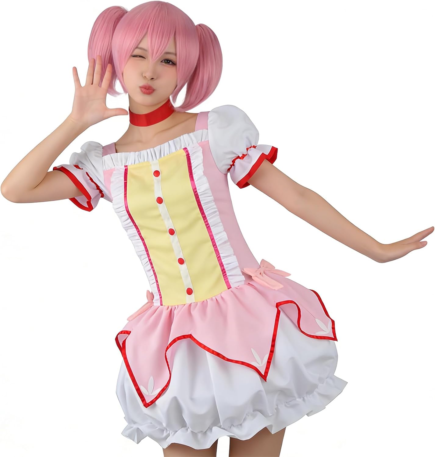 Juejuezi Women Madoka Magica Magi Costume Akemi Cosplay Uniform Dress High School Outfit Halloween for Adult