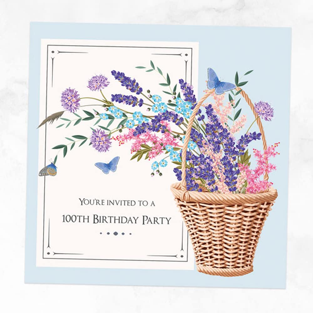 Dotty about Paper 100th Birthday Invitations - Flower Basket - Pack of 10 (3049)