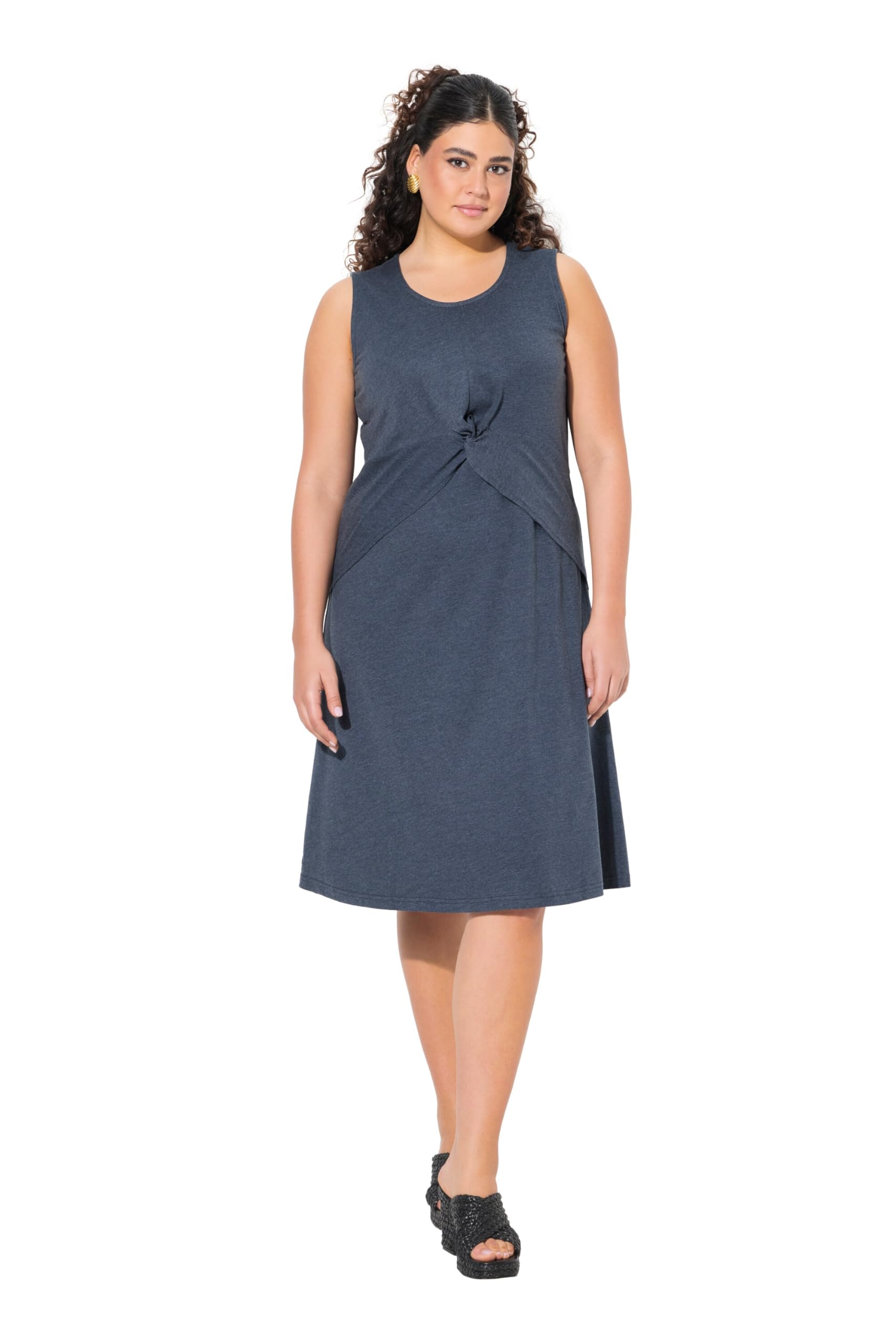 Ulla Popken Damen große Größen Übergrößen Plus Size Jerseykleid, Lagenoptik, A-Linie, Rundhals, ärmellos 837874