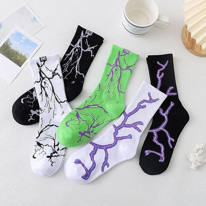 Image of Unisex Fire,Flame,Electric,lighting Design Print Crew Socks - Soft Cotton, Breathable & Stretchable Streetwear Socks for Men & Women | Stylish Casual, Sports & Daily Use
