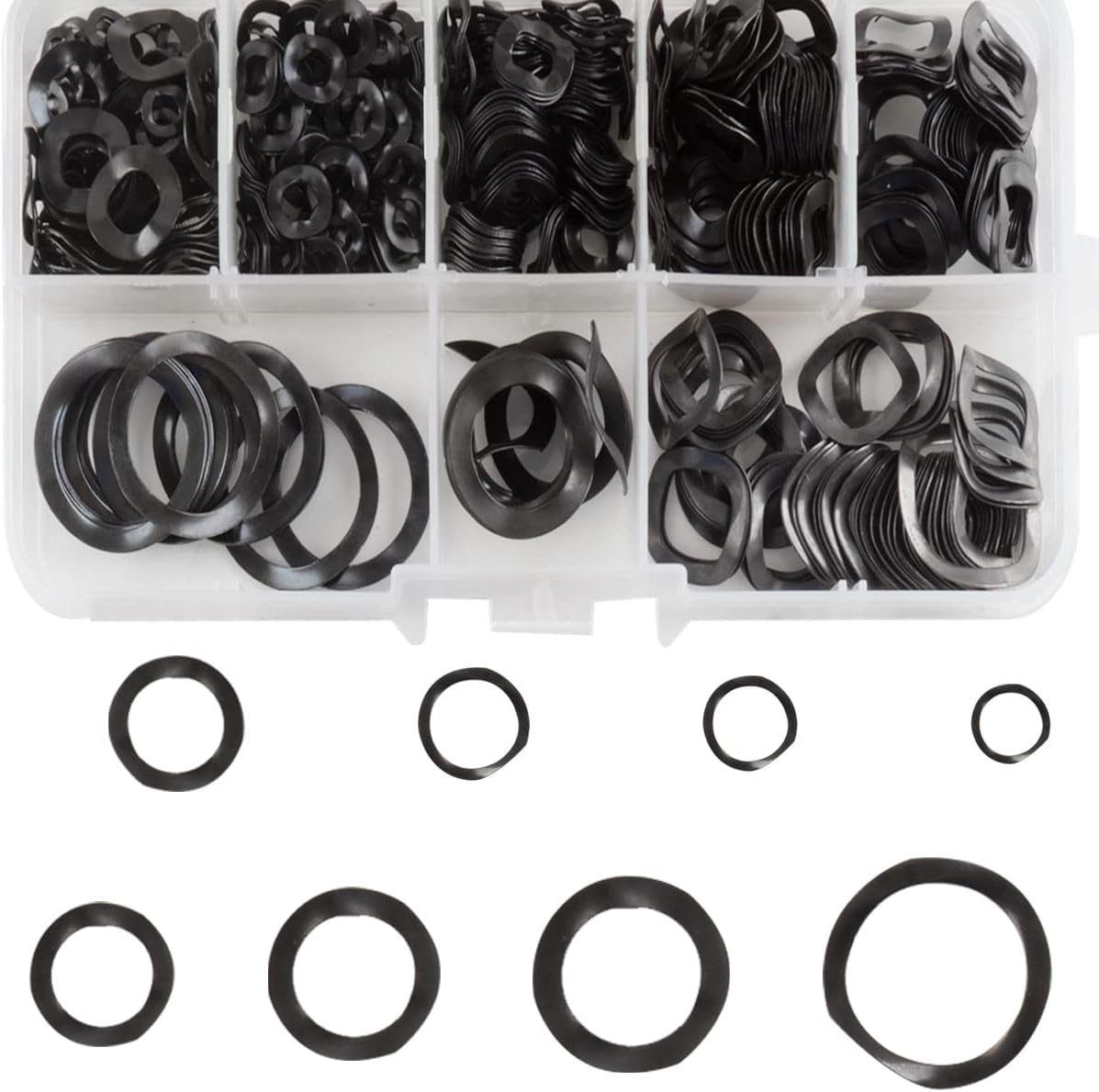 550 Pcs Carbon Steel Spring Wave Washer Gasket Assortment Kit, 8 Sizes Wave Gasket Assortment Kits- M3 M4 M5 M6 M8 M10 M12 M16