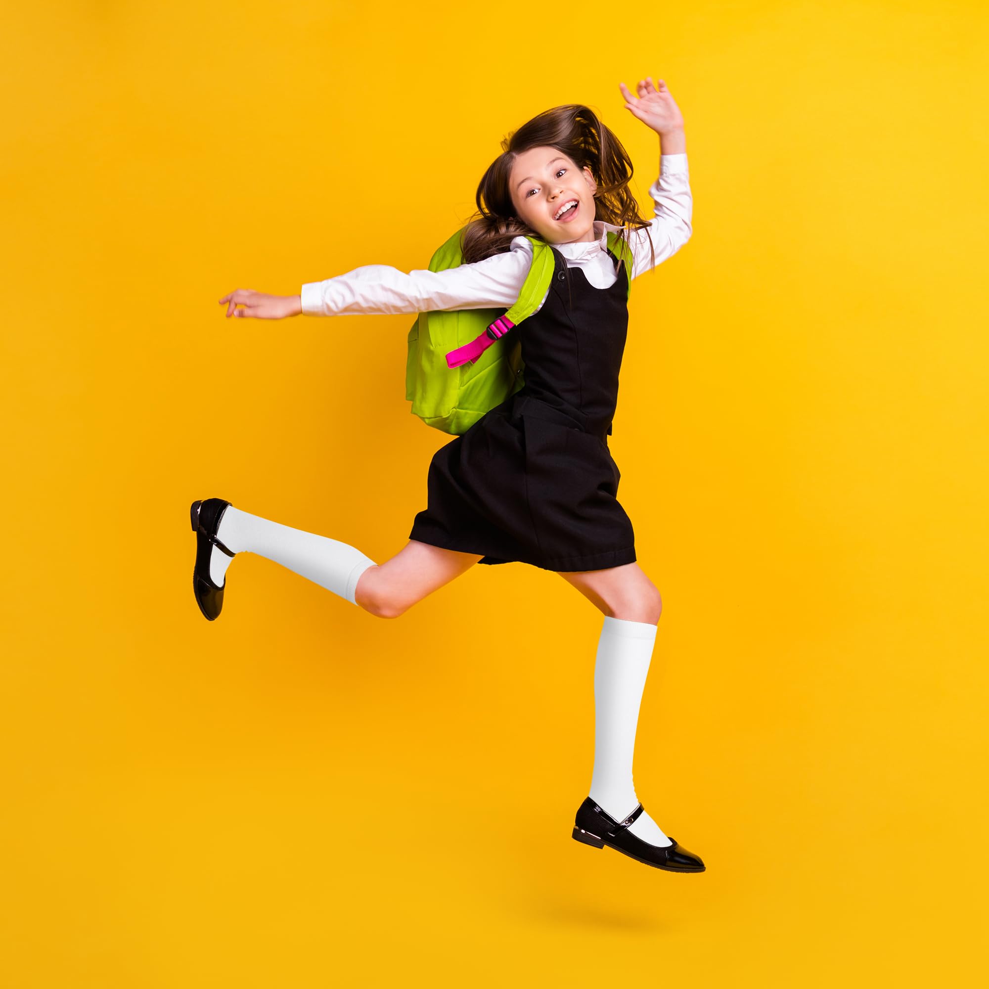 YEJIMONG Kniestrümpfe für Mädchen, Schuluniform, Kleid, Baumwolle, lange Socken für Kinder, Jungen, 3 Paar, Schwarz, Weiß, Marineblau, 4–16 Jahre