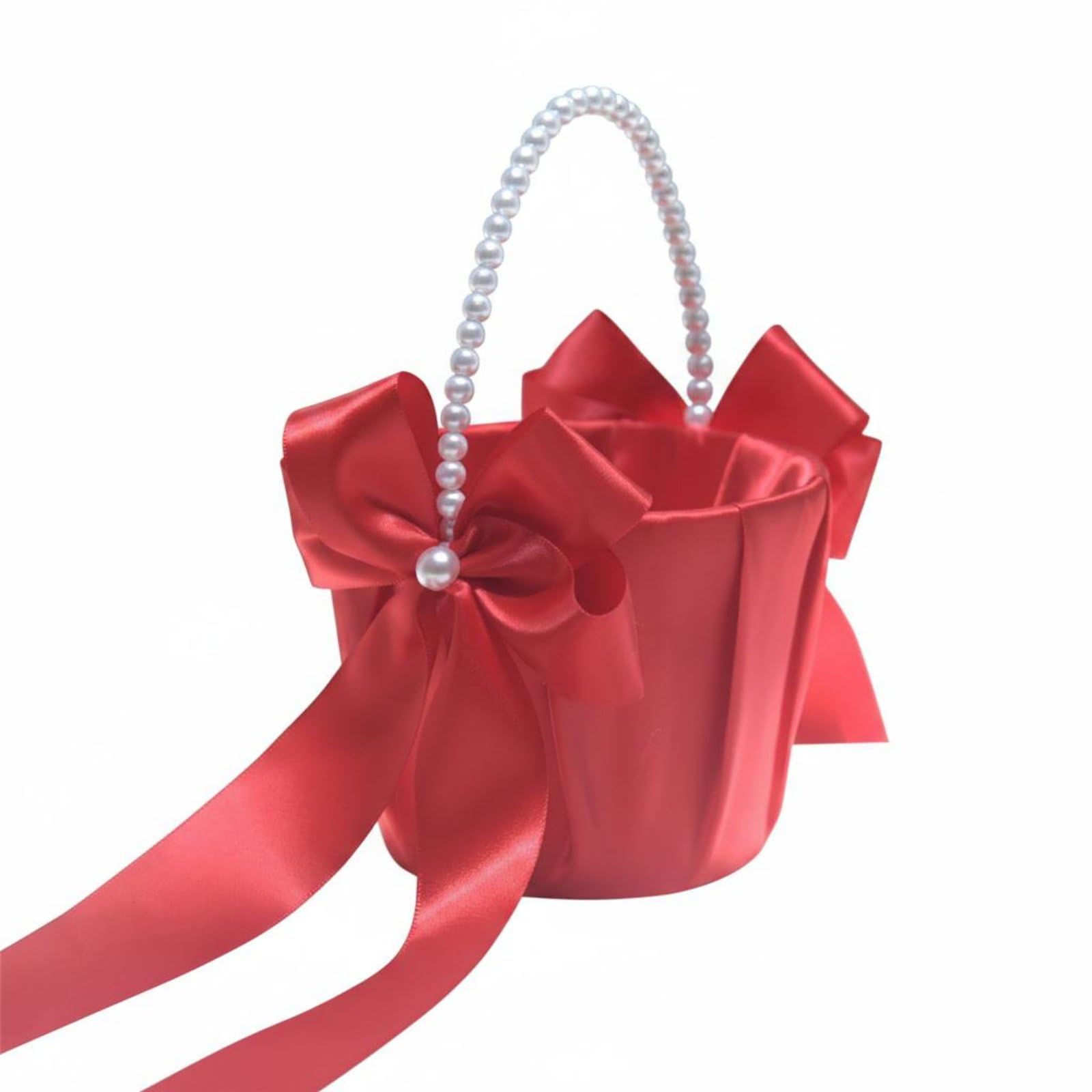 Bow Decoration Wedding Flower Girl Basket Romantic Design Satin Flower Girl Basket Luxurious Look Decor for Girls, Kids, Circle Bearer Moment, Red|Home & Garden | Wedding Supplies-image-44