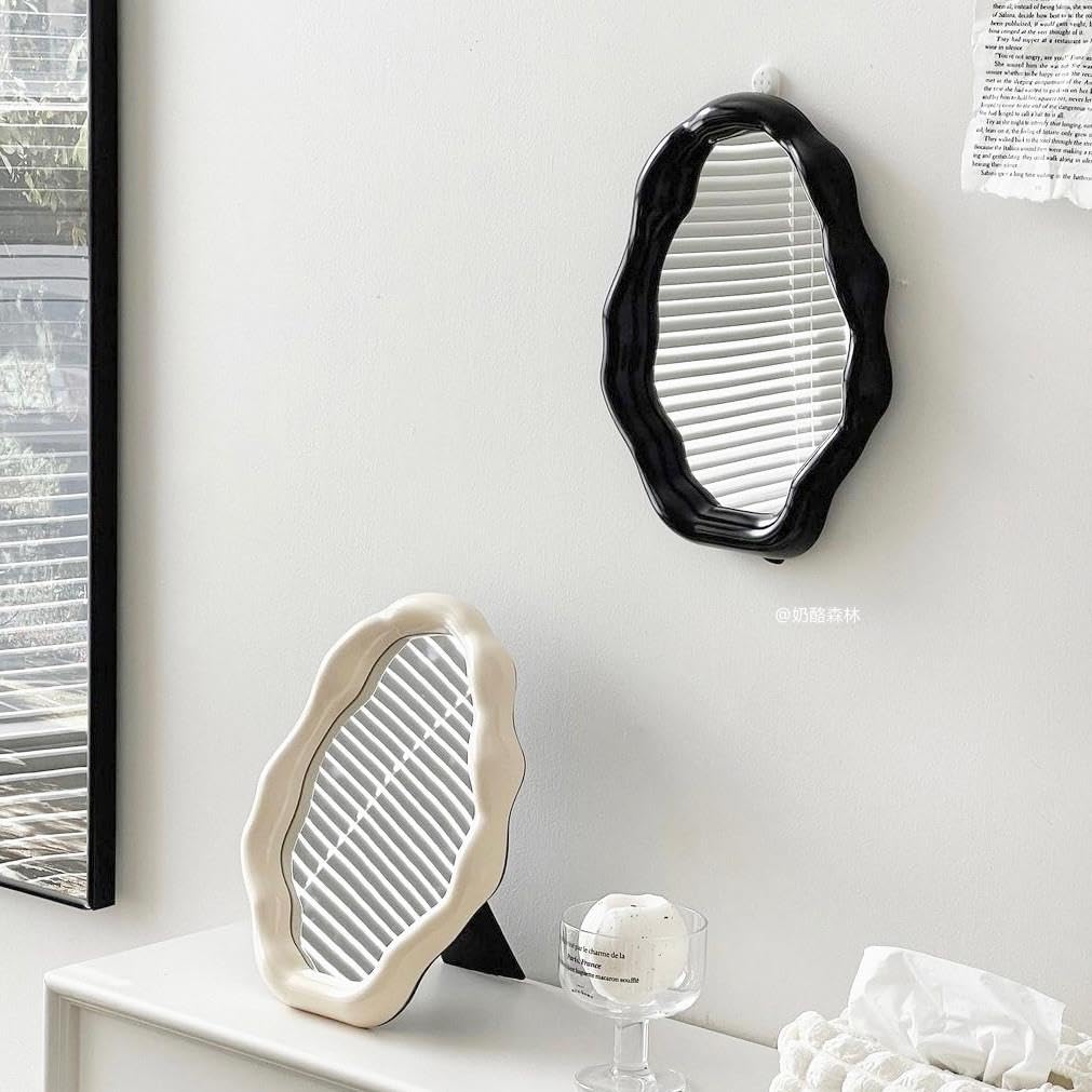 Espejos de maquillaje de nube para escritorio, espejo de tocador de mesa, espejos de pared colgantes con soporte ajustable, espejos estéticos para oficina, sala de estar, dormitorio (blanco) 5