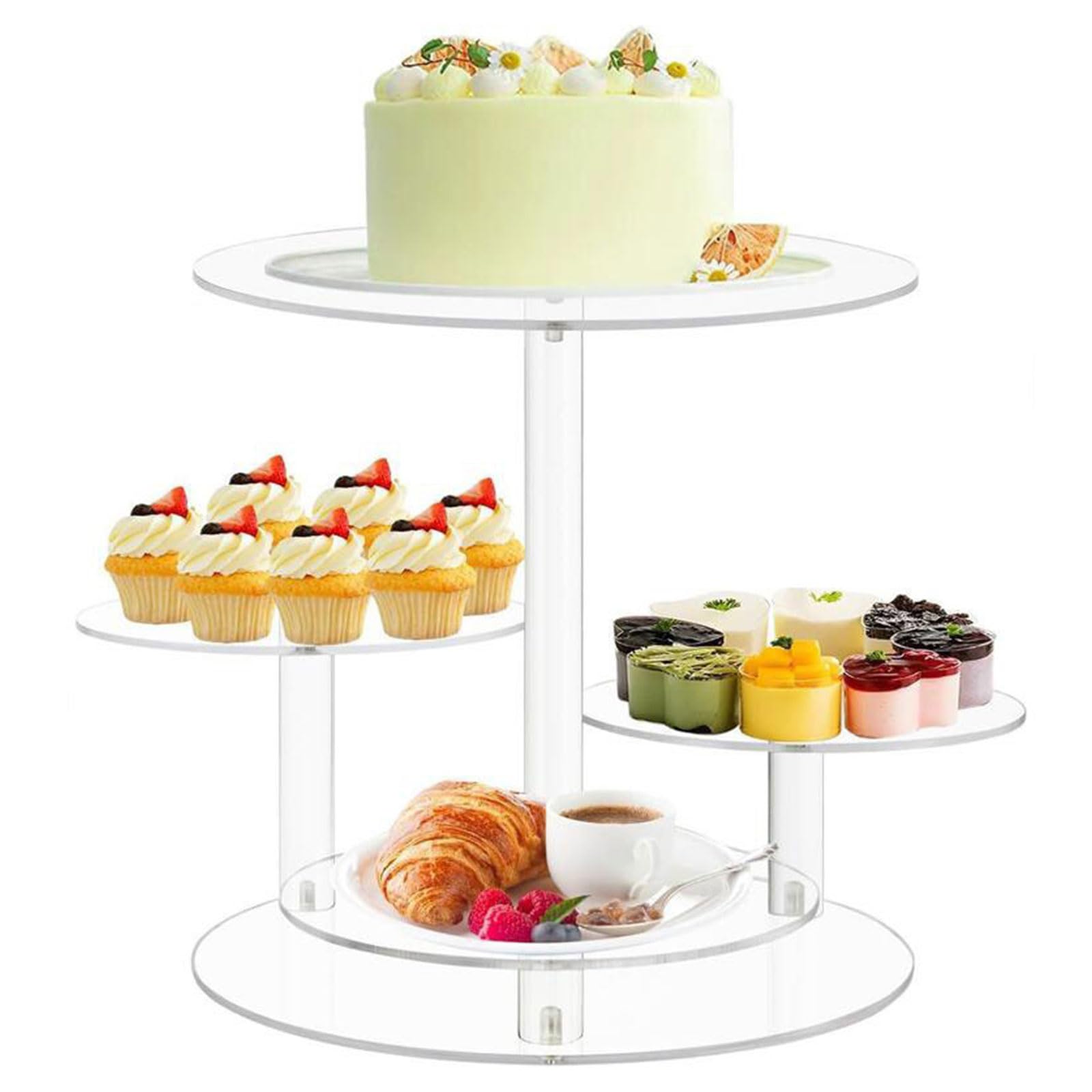 EUNEWR Acrylic Cake Stand, Tiered Cupcake Stand, 4 Tiers Cake Display Stand for 8-12 Inch Cakes, Clear Cake Stands for Afternoon Tea Birthday Party Baby Showers Weddings
