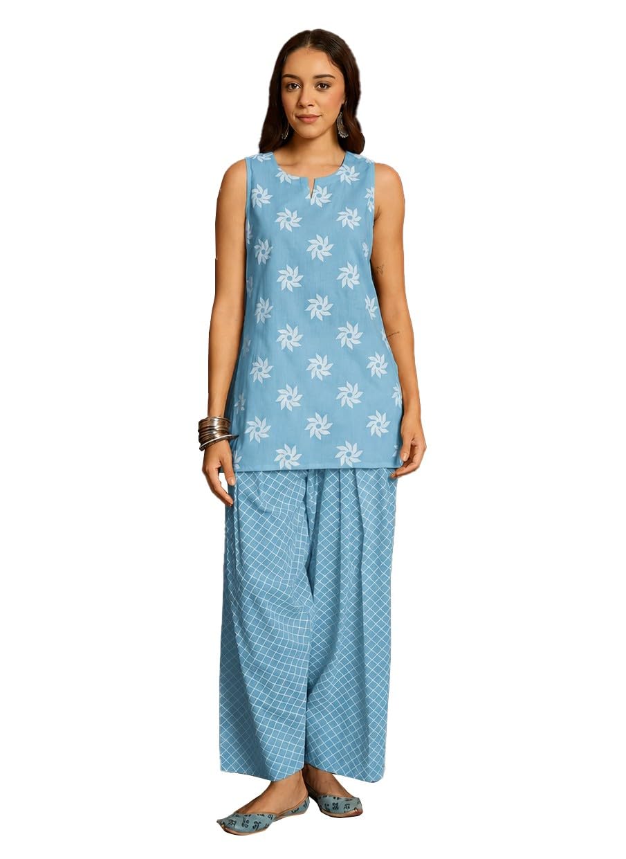 stylum Women's Floral Printed Pure Cotton Straight Kurti With Farshi Salwar-picture-30